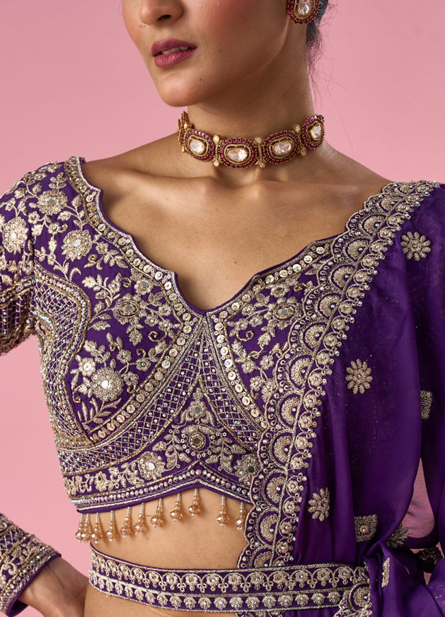 Mohey Women Purple Tissue Lehenga with Stone Work