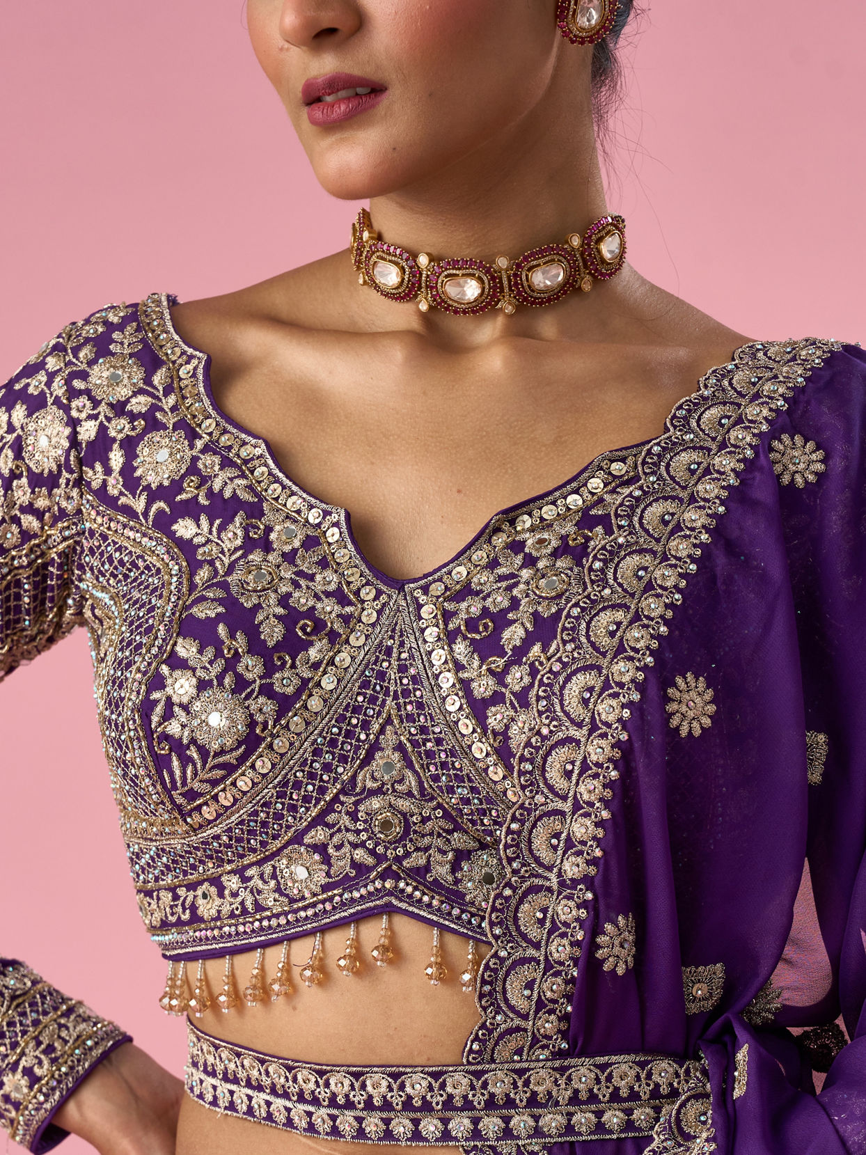 Mohey Women Purple Tissue Lehenga with Stone Work
