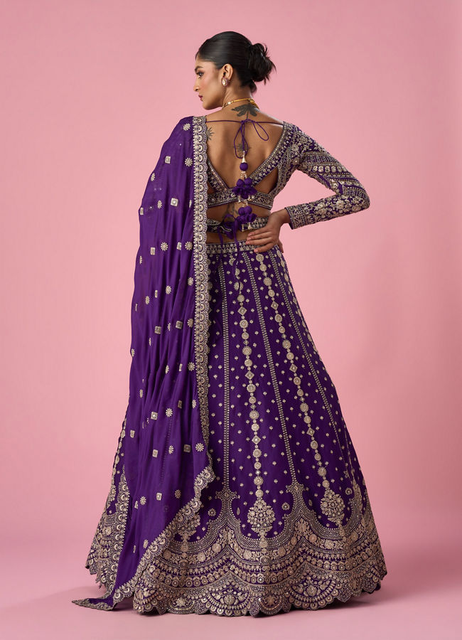 Mohey Women Purple Tissue Lehenga with Stone Work
