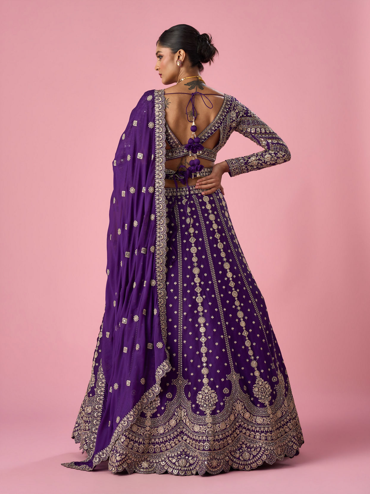 Mohey Women Purple Tissue Lehenga with Stone Work