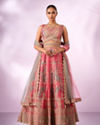Mohey Women Pink Chinon Lehenga with Mirror Work