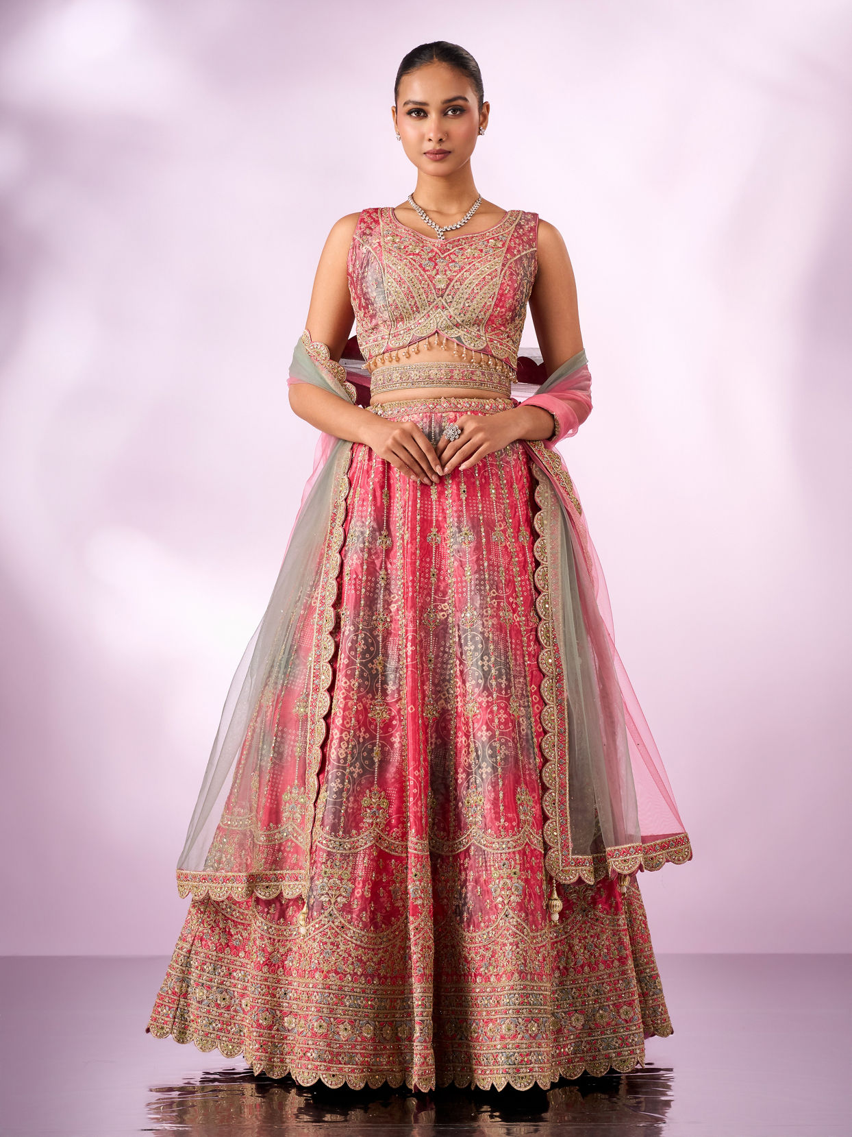Mohey Women Pink Chinon Lehenga with Mirror Work