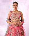 Mohey Women Pink Chinon Lehenga with Mirror Work