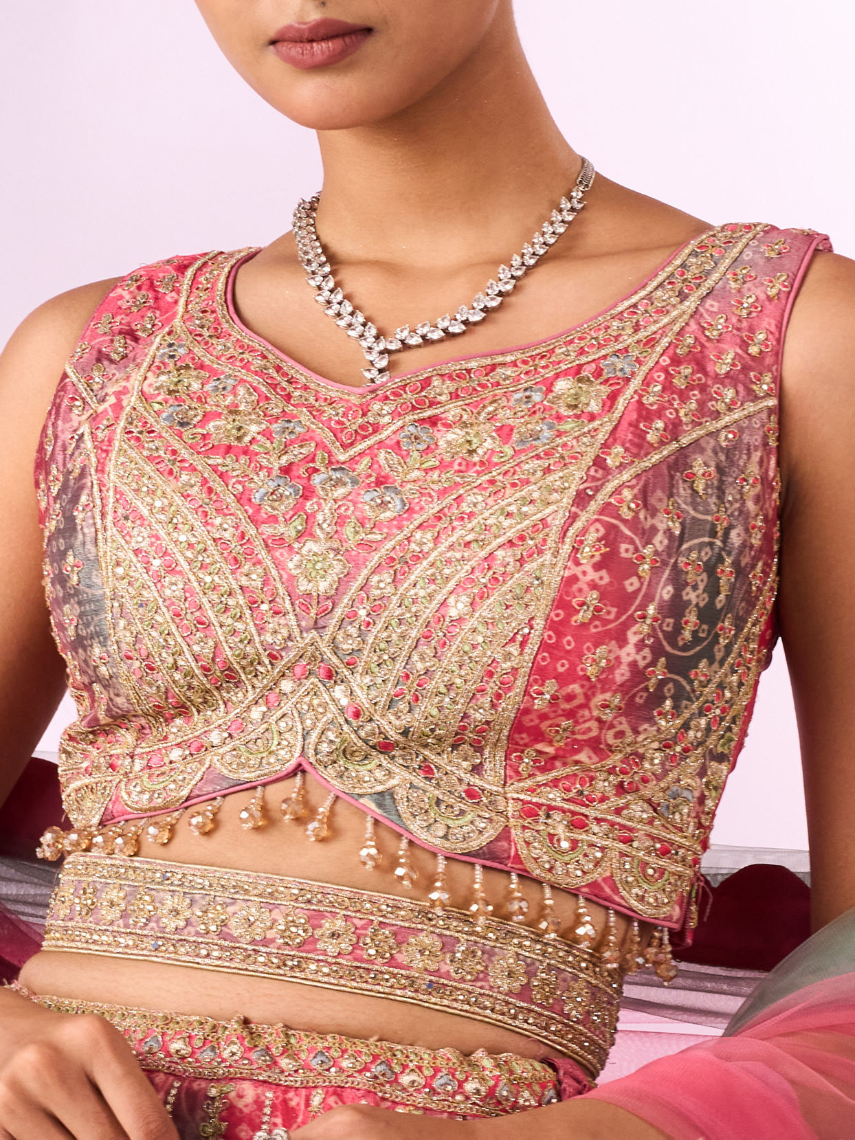 Mohey Women Pink Chinon Lehenga with Mirror Work