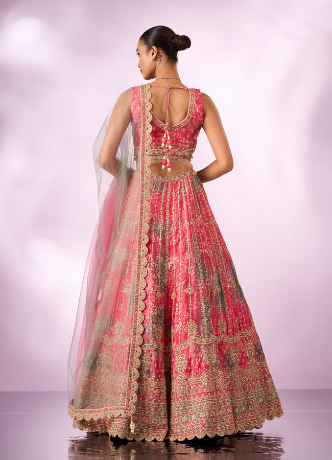 Mohey Women Pink Chinon Lehenga with Mirror Work