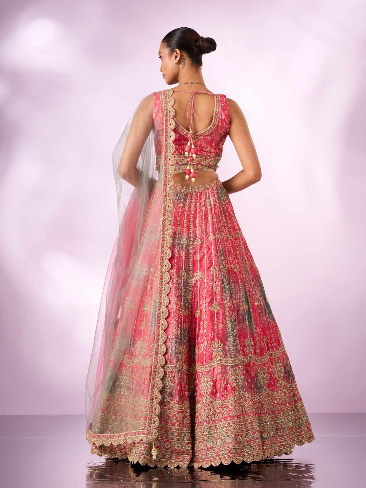 Mohey Women Pink Chinon Lehenga with Mirror Work