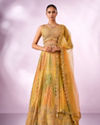 Mohey Women Mustard Yellow Chinon Lehenga with Mirror Work