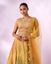 Mohey Women Mustard Yellow Chinon Lehenga with Mirror Work
