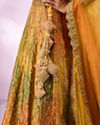Mohey Women Mustard Yellow Chinon Lehenga with Mirror Work