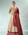 Mohey Women Cream Silk Lehenga with Moti Work