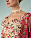 Mohey Women Cream Silk Lehenga with Moti Work