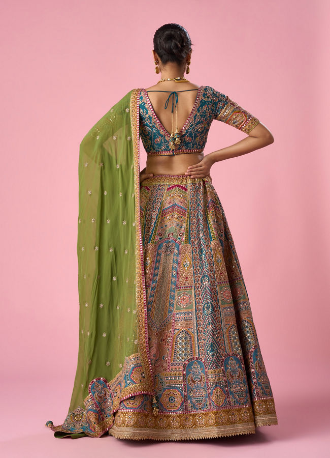 Mohey Women Mustard Yellow Art Silk Lehenga with Print