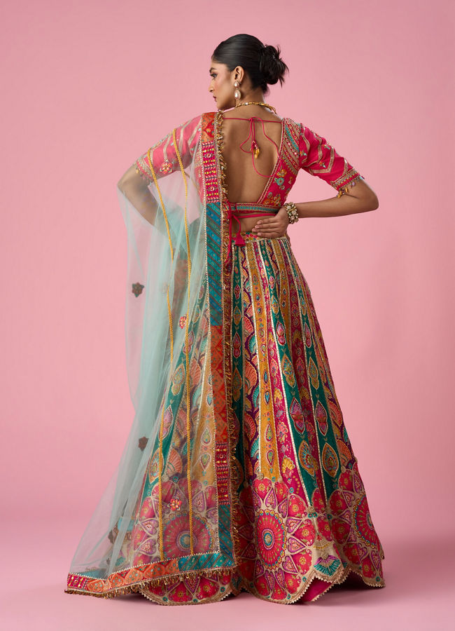 Mohey Women Pink Art Silk Lehenga with Moti Work