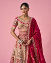 Mohey Women Pink Art Silk Lehenga with Mirror Work
