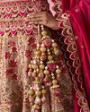 Mohey Women Pink Art Silk Lehenga with Mirror Work