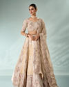 Mohey Women Cream Art Silk Lehenga with Embroidery