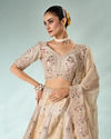 Mohey Women Cream Art Silk Lehenga with Embroidery