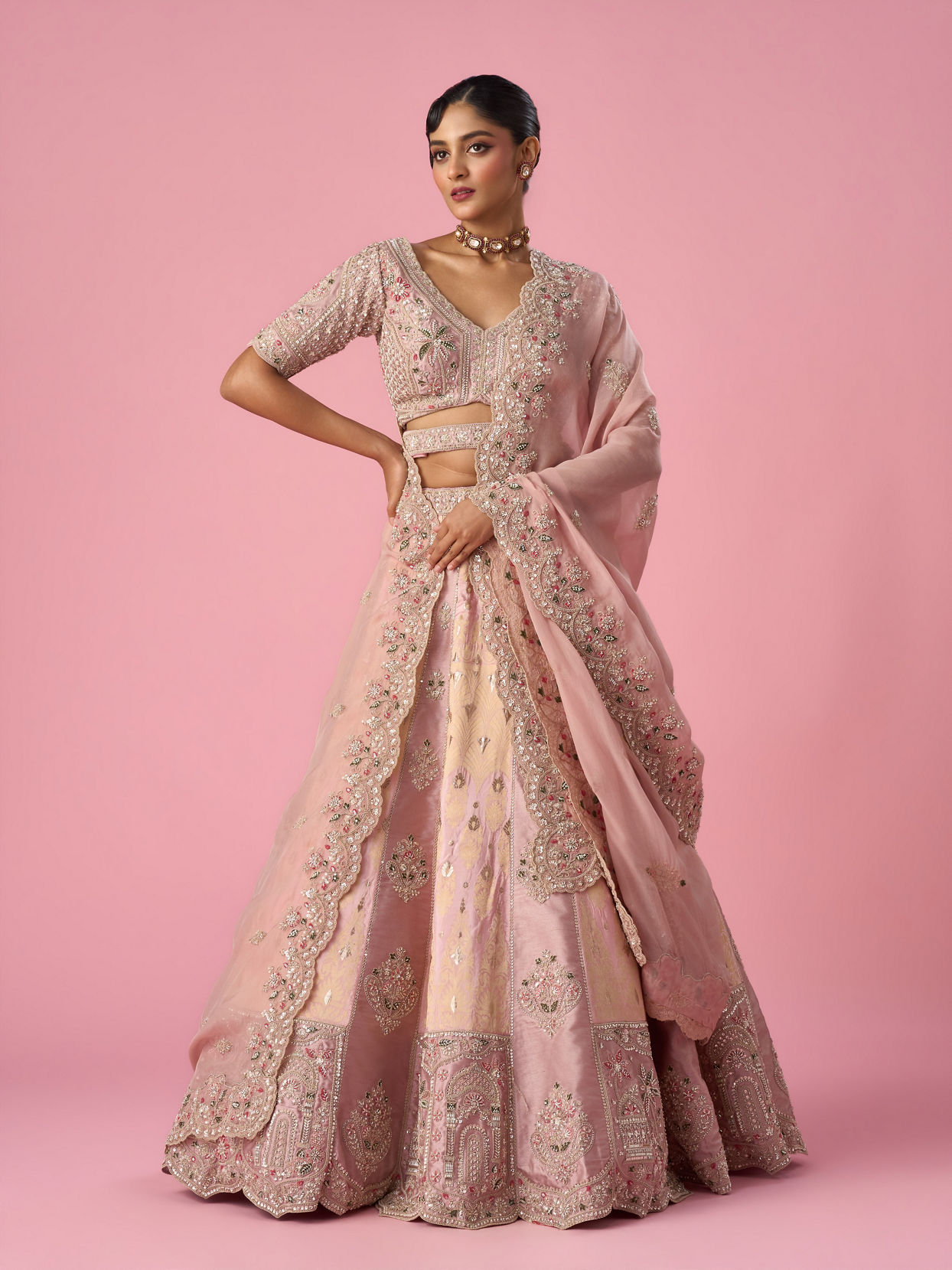 Mohey Women Pink Art Silk Lehenga with Cutdana Work