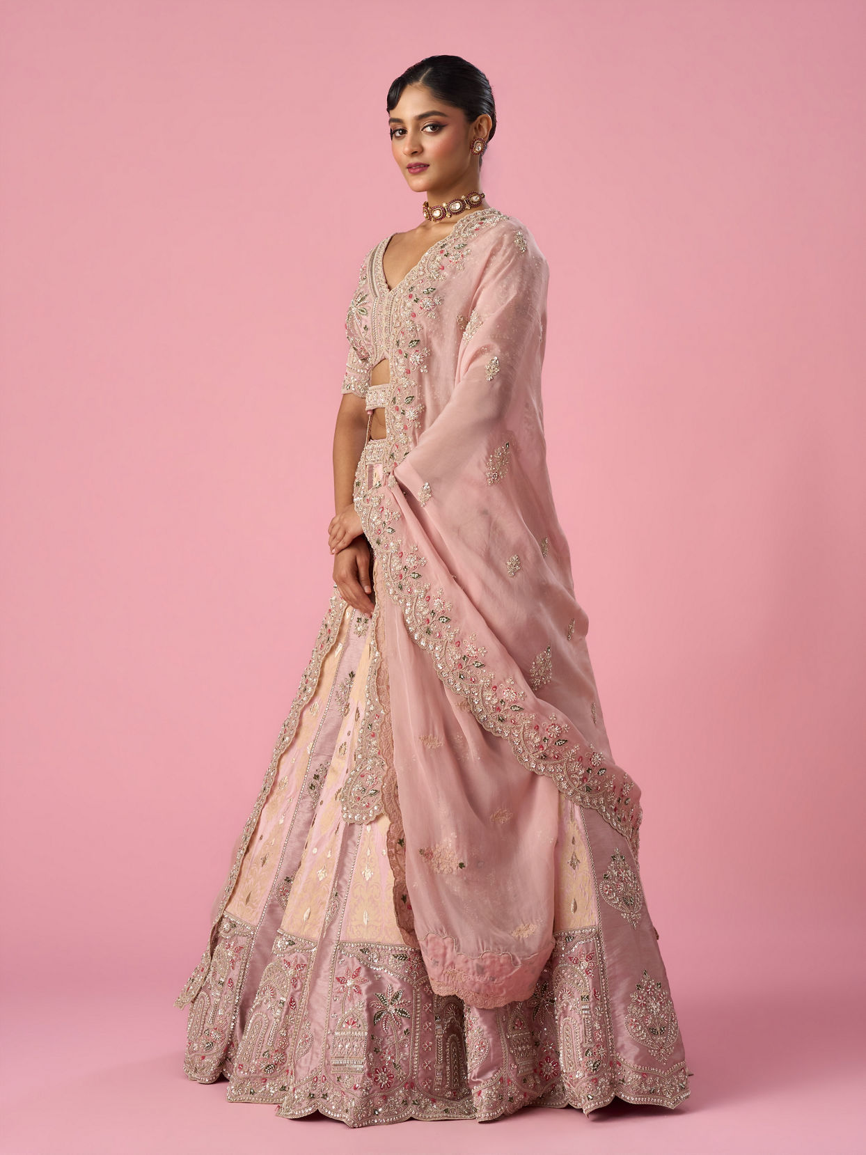 Mohey Women Pink Art Silk Lehenga with Cutdana Work