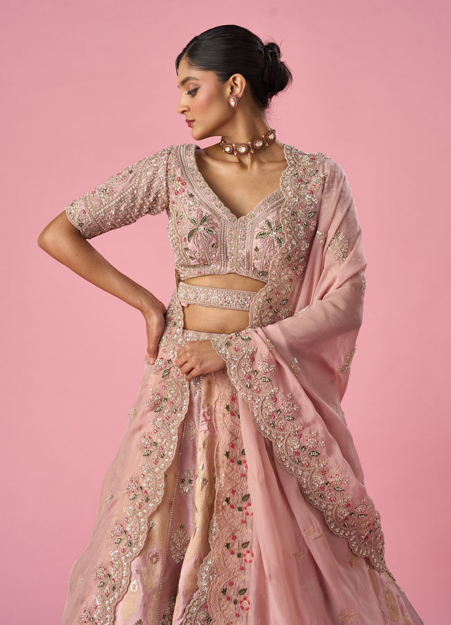 Mohey Women Pink Art Silk Lehenga with Cutdana Work