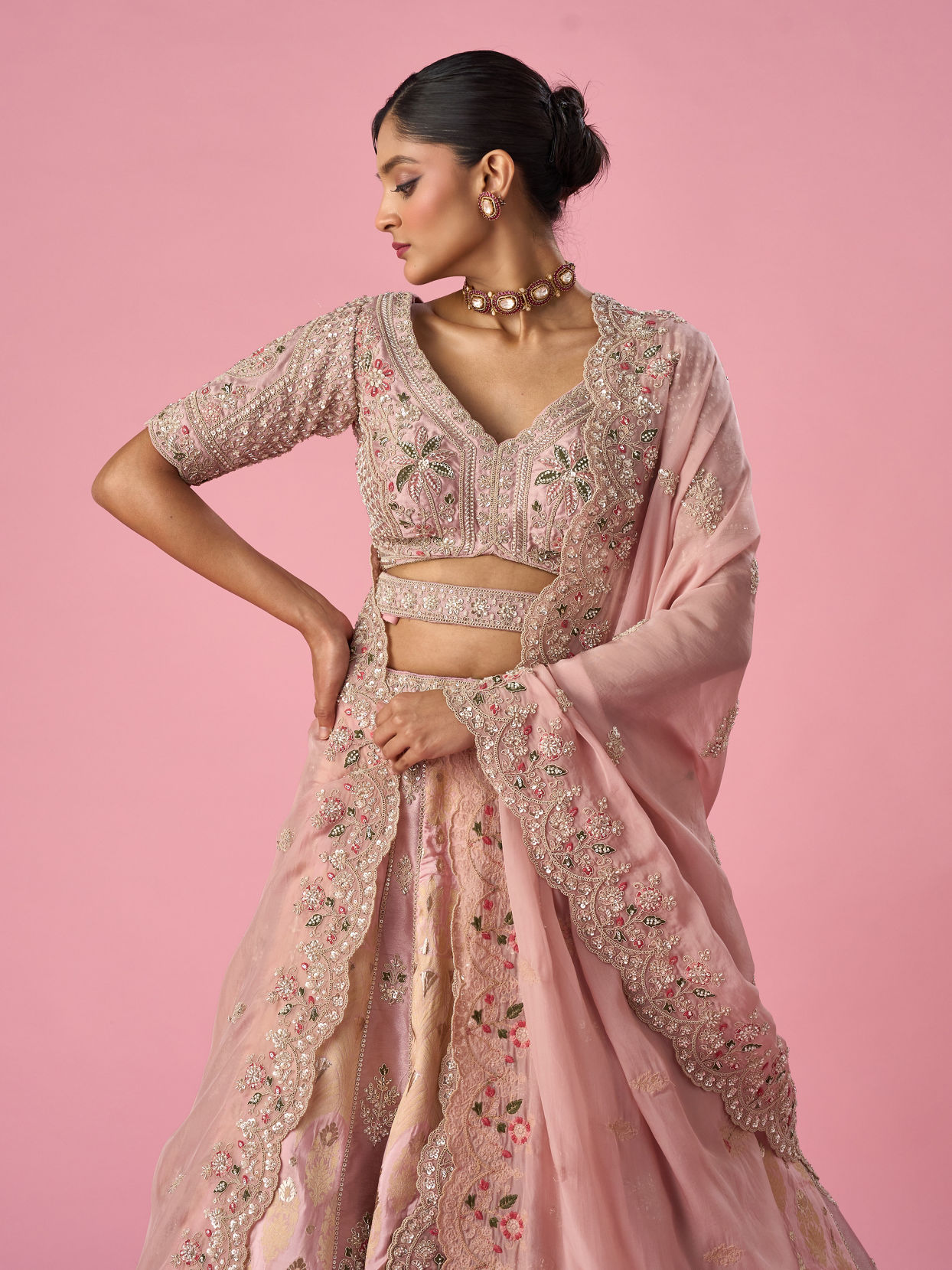Mohey Women Pink Art Silk Lehenga with Cutdana Work