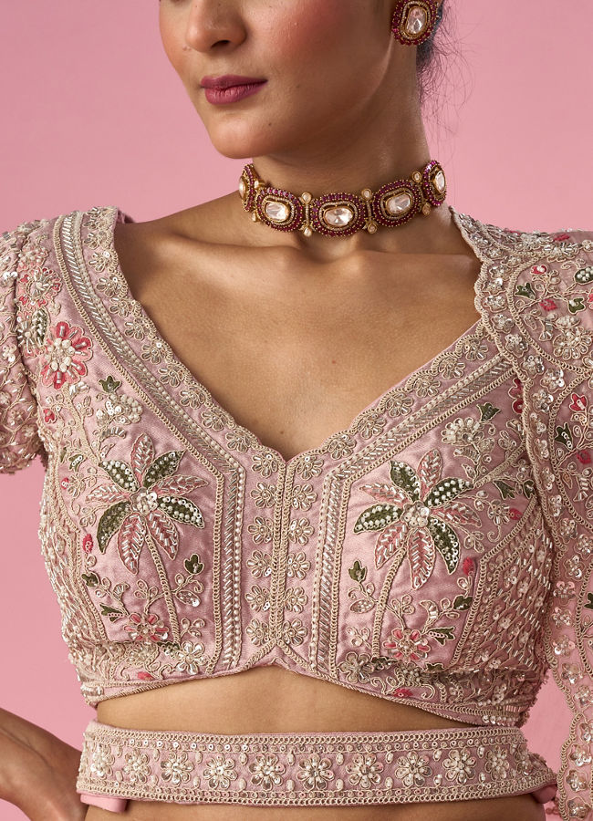 Mohey Women Pink Art Silk Lehenga with Cutdana Work