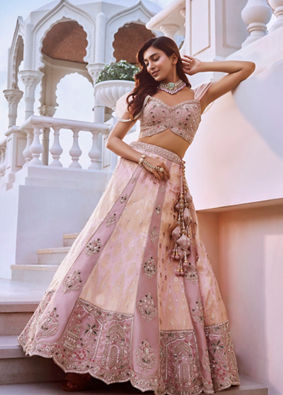 Mohey Women Pink Silk Lehenga with Cutdana Work