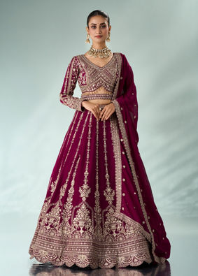 Mohey Women Wine Silk Lehenga with Sequin Work