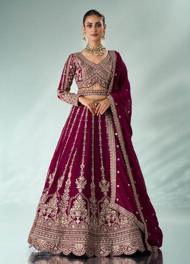 Mohey Women Wine Silk Lehenga with Sequin Work