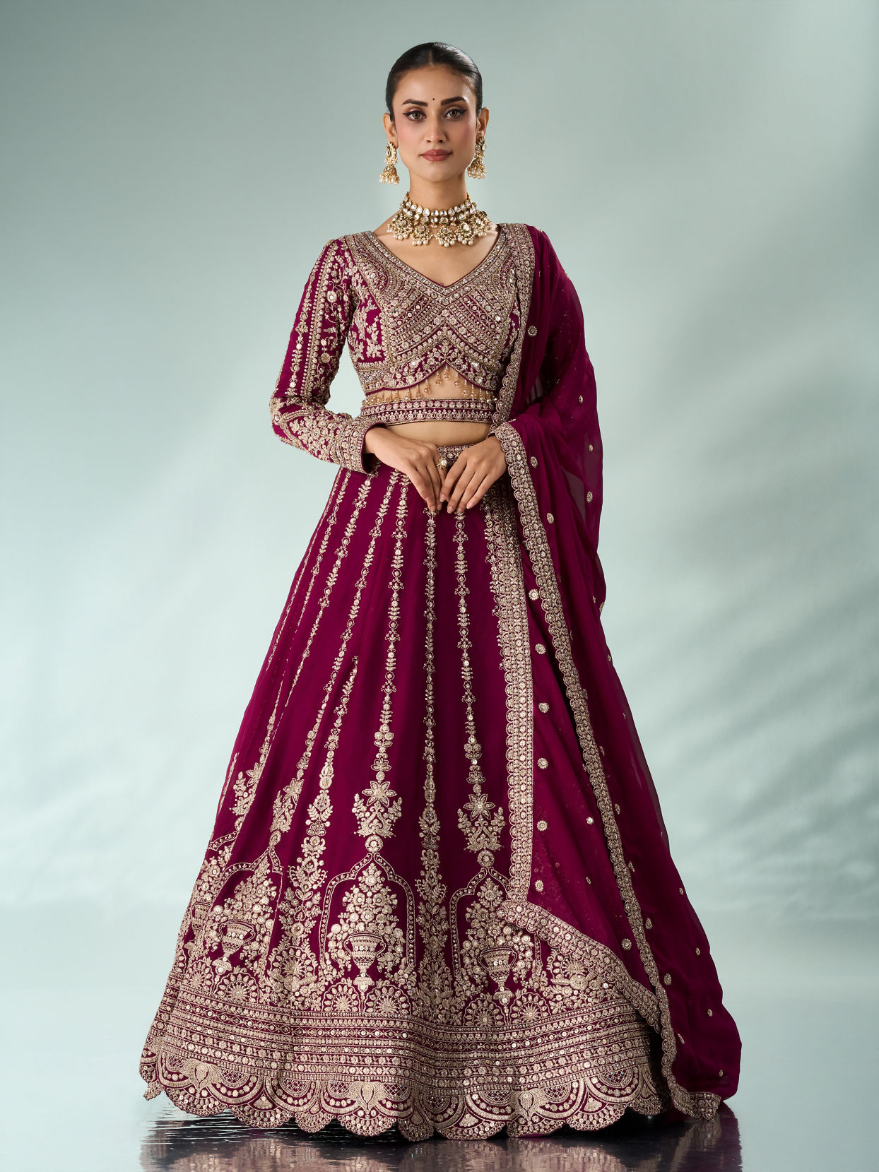 Mohey Women Wine Silk Lehenga with Sequin Work