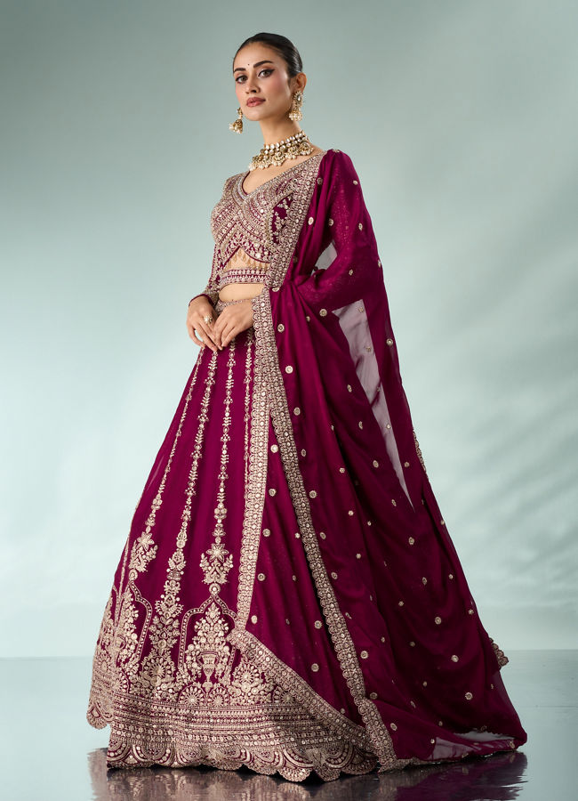 Mohey Women Wine Silk Lehenga with Sequin Work