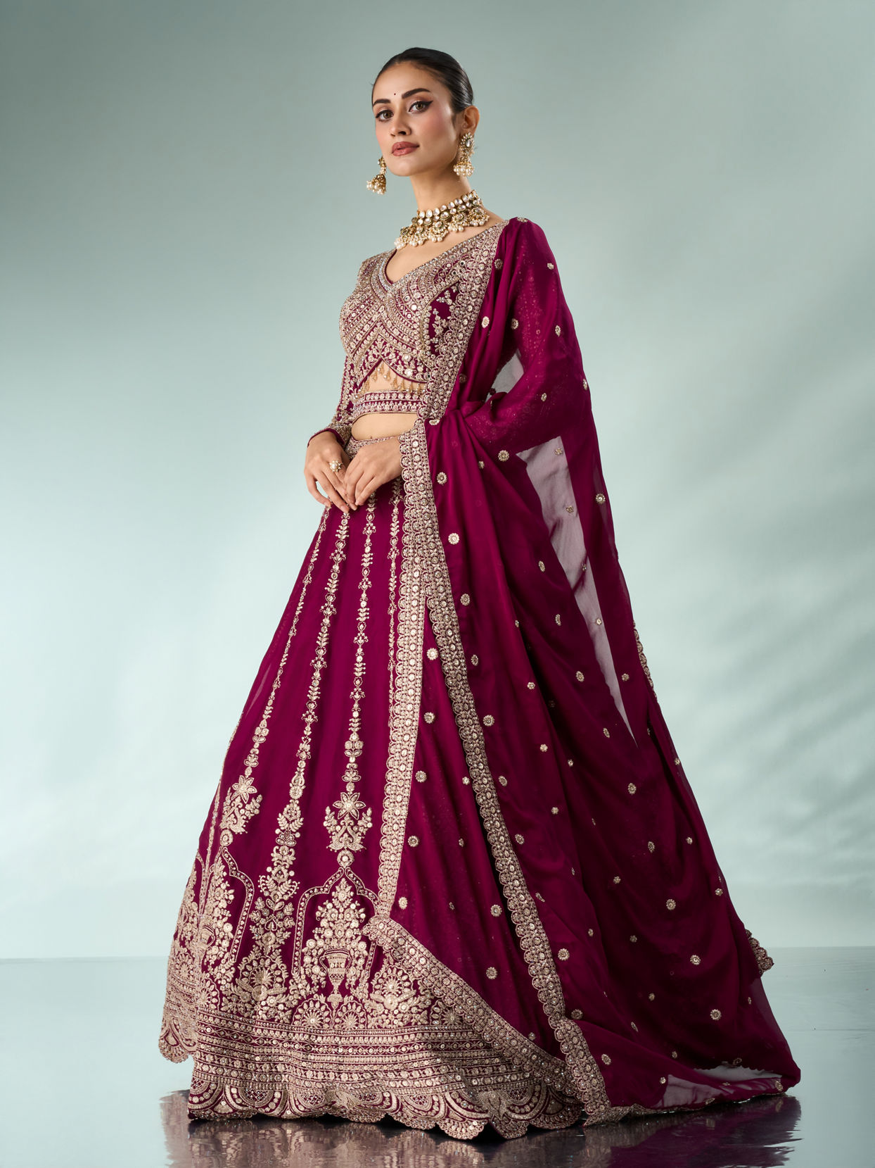 Mohey Women Wine Silk Lehenga with Sequin Work