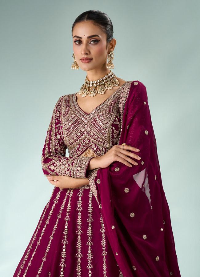 Mohey Women Wine Silk Lehenga with Sequin Work
