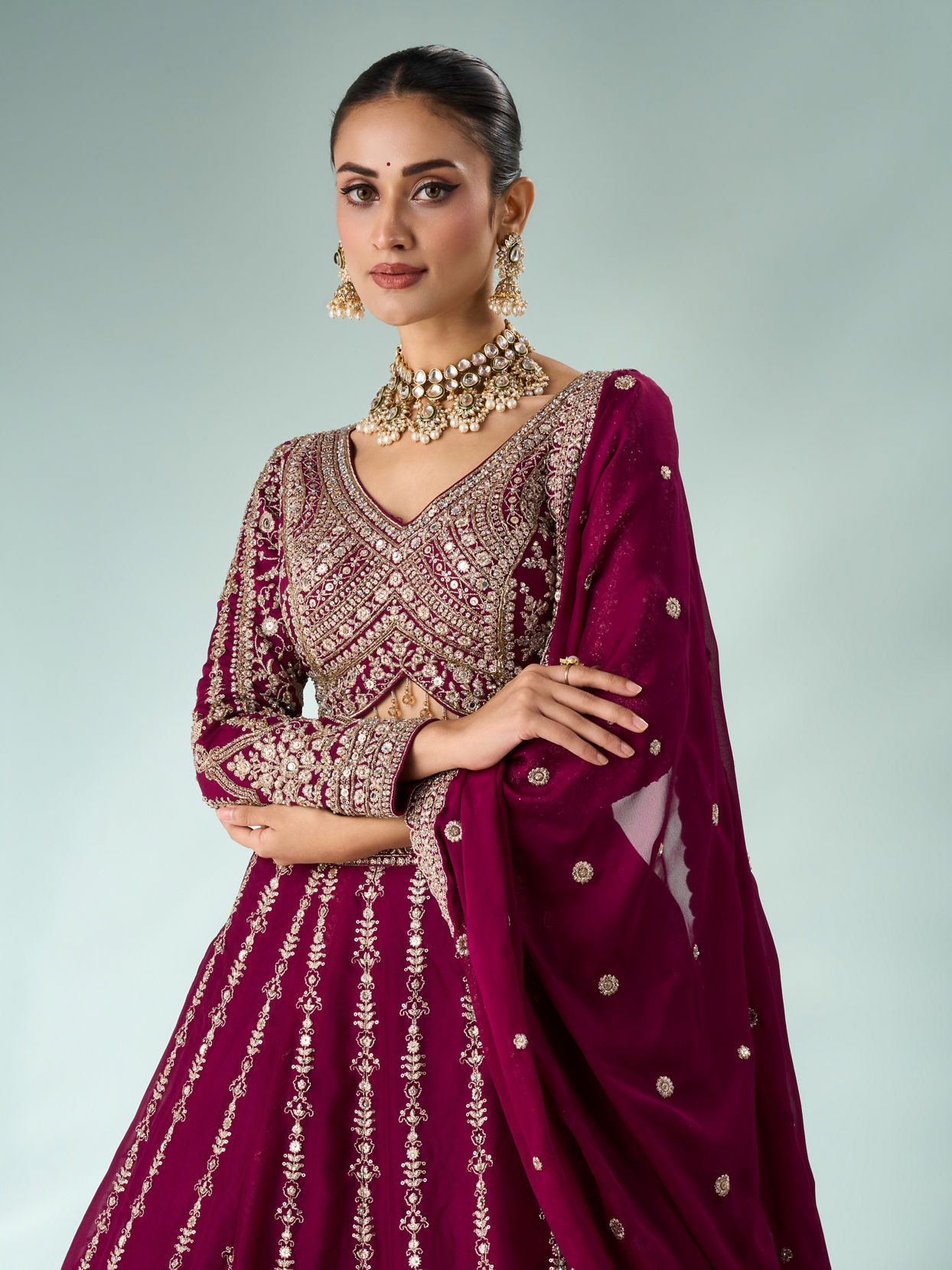 Mohey Women Wine Silk Lehenga with Sequin Work