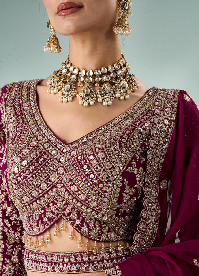 Mohey Women Wine Silk Lehenga with Sequin Work