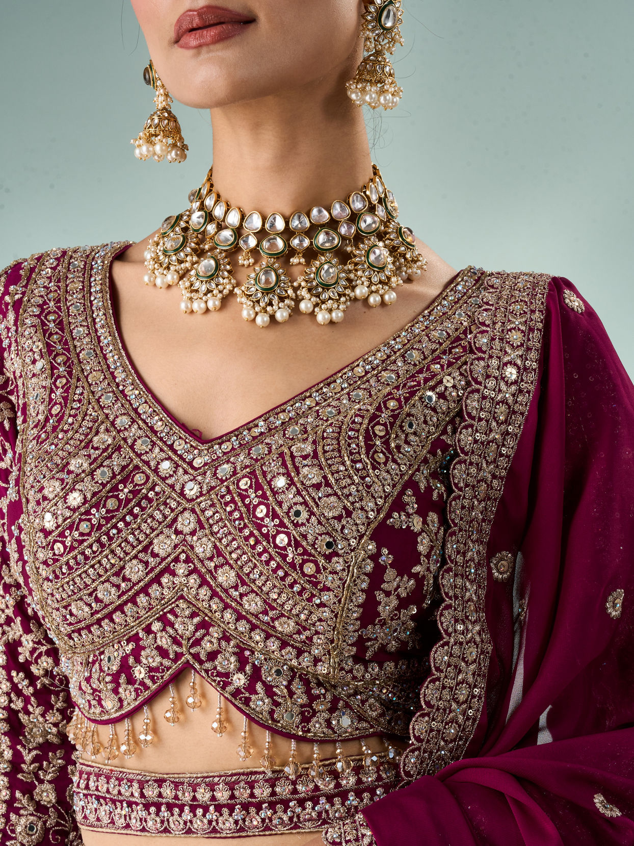 Mohey Women Wine Silk Lehenga with Sequin Work