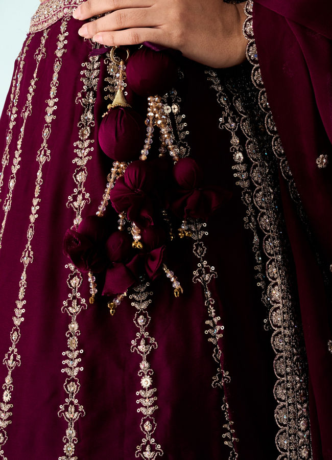 Mohey Women Wine Silk Lehenga with Sequin Work