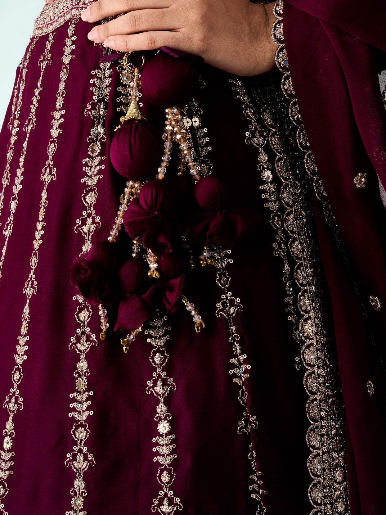 Mohey Women Wine Silk Lehenga with Sequin Work