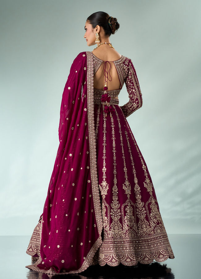 Mohey Women Wine Silk Lehenga with Sequin Work