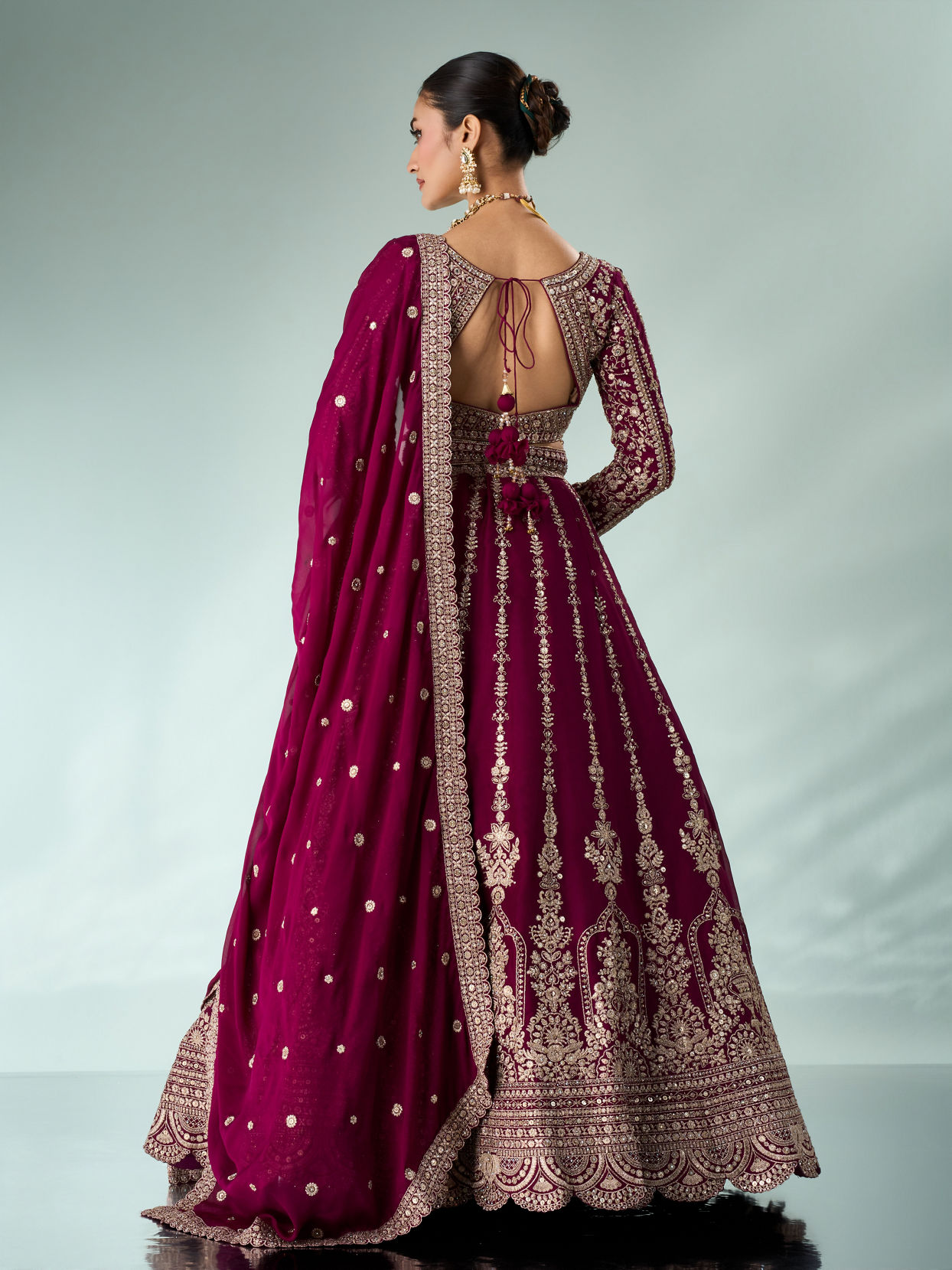 Mohey Women Wine Silk Lehenga with Sequin Work