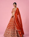 Mohey Women Orange Art Silk Bridal Lehenga with Sequin Work