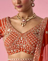 Mohey Women Orange Art Silk Bridal Lehenga with Sequin Work