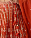 Mohey Women Orange Art Silk Bridal Lehenga with Sequin Work