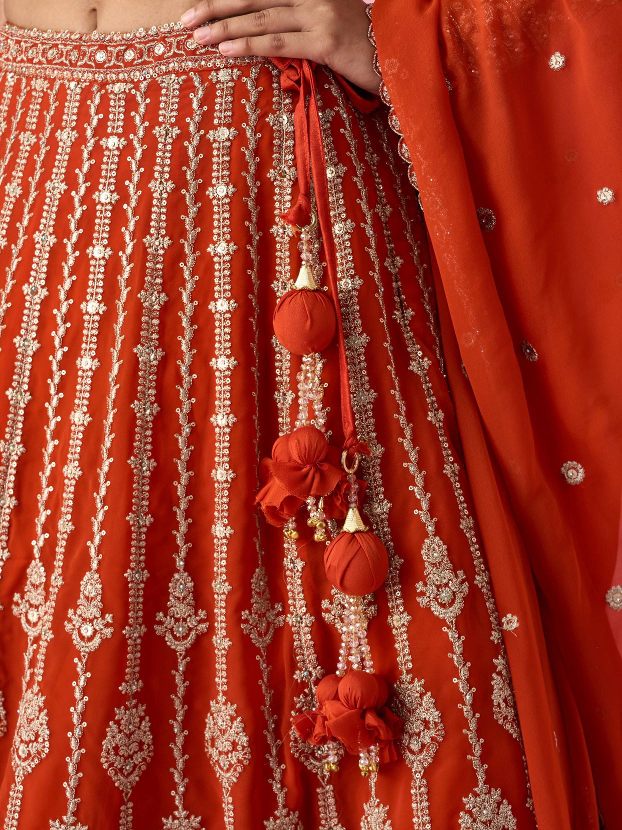 Mohey Women Orange Art Silk Bridal Lehenga with Sequin Work