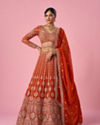 Mohey Women Orange Art Silk Bridal Lehenga with Sequin Work