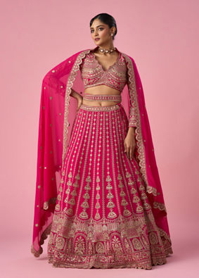 Mohey Women Pink Georgette Lehenga with Sequin Work