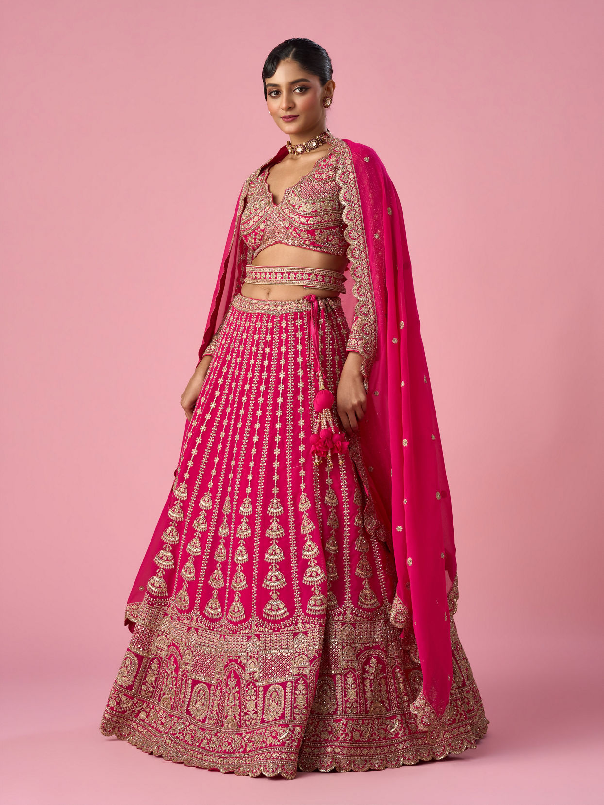Mohey Women Pink Georgette Lehenga with Sequin Work