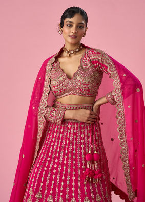 Mohey Women Pink Georgette Lehenga with Sequin Work