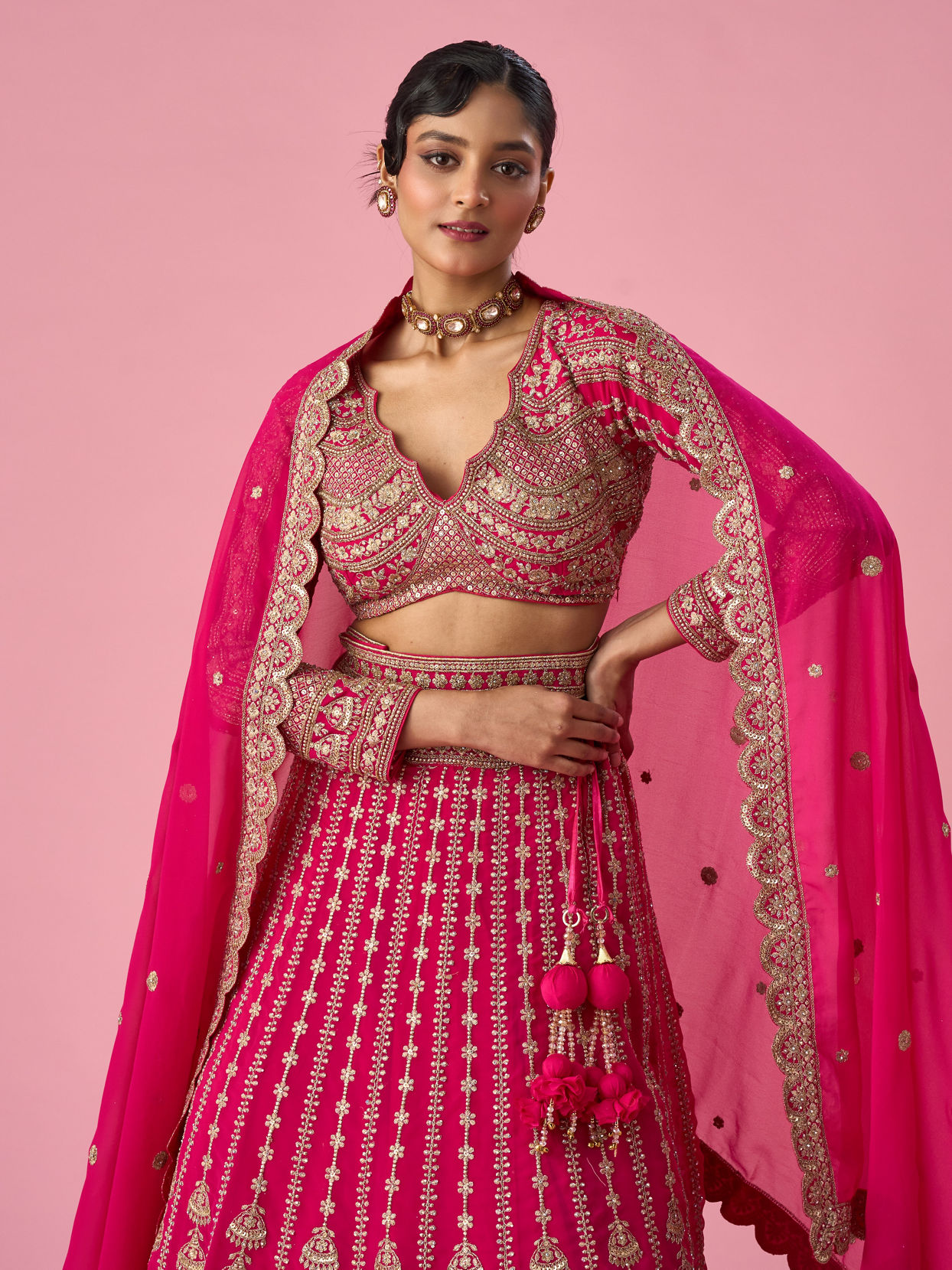 Mohey Women Pink Georgette Lehenga with Sequin Work