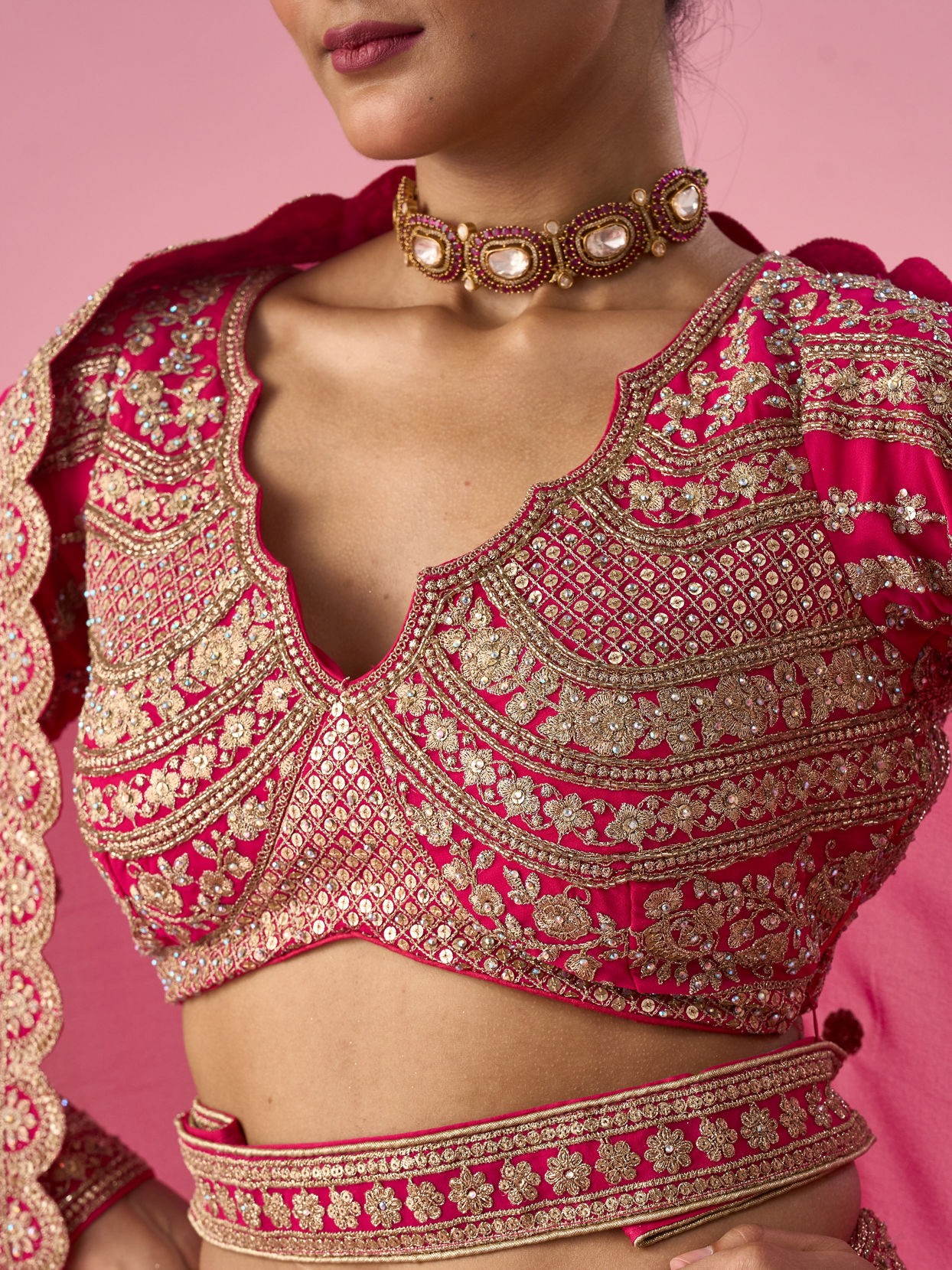Mohey Women Pink Georgette Lehenga with Sequin Work